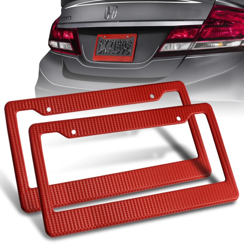 2 x JDM Red Blue or Black Carbon Fiber Look License Plate Frame Cover Front & Rear Universal licenseplateframes