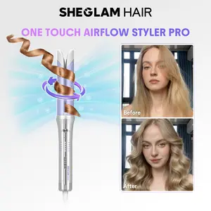 SHEGLAM HAIR One Touch Airflow Styler Pro-Silver Purple,Cool Air Auto-Rotating Curling Iron,5 Min Quick Styling,360° Cooling Airflow One Touch Operation Long-Lasting Results,5 Temps & Anti-Scald,Auto Off-Long Hair & All Hair Types- US Plug-Coachella