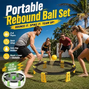 Roundnet Ball Outdoor Sports Set Beach Yard Style, Portable Rebound Net Kit with 2 Balls, Pump and Carrying Bag, Quick Setup Team Challenge Equipment for Adults Kids Family, 2-4 Players, Beach, Backyard, Lawn, Park, Camping and Party Activities