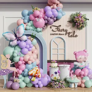 Fairy Wonderland Birthday Party Decorations,138Pcs Fairy Butterfly Mushroom Balloon Arch Garland Kit Dusty   Blue Green Balloons for Girls Fairytale Spring Garden  Party Bride  Shower