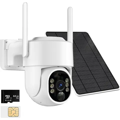 4G LTE Solar Surveillance Camera 2K HD Video 360° View No WiFi Waterproof Motion Activated NightVision 4G Data Card 64G SD Card Included 2-Way Audio Local Storage