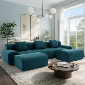 L-Shaped Boneless Modular Sectional Sofa, Boneless Sectional Couch, Oversized 3-Seater Cloud Couch with Deep Seat and Movable Ottoman for Living Room, Apartment