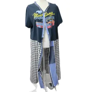Boho vintage Mustang & Flannel maxi length duster- one-of-a-kind short sleeve open front cardi