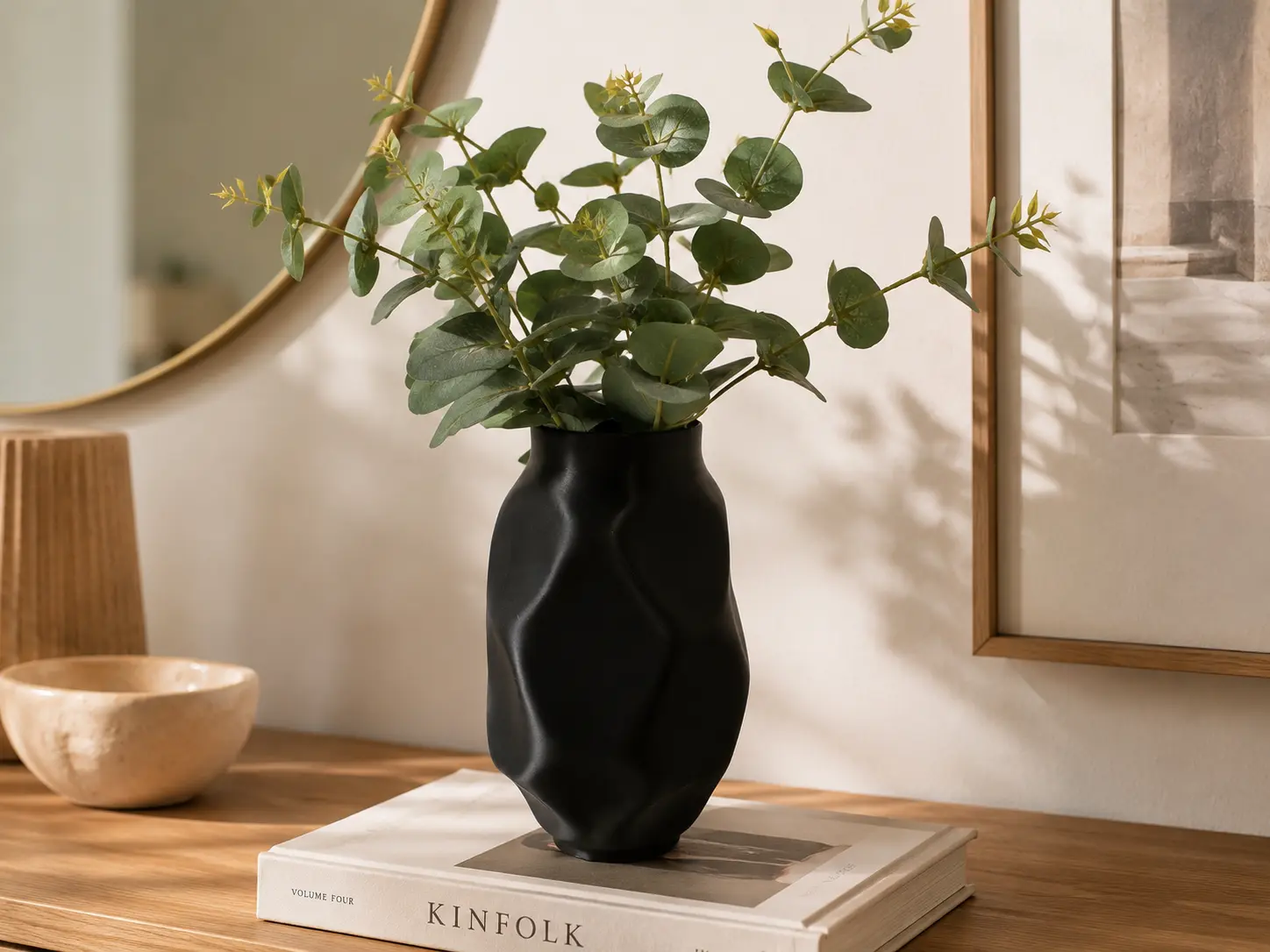 Organic Solid Plastic Black Sculptural Vase - Boxed Modern Decorative Piece for Home Decor