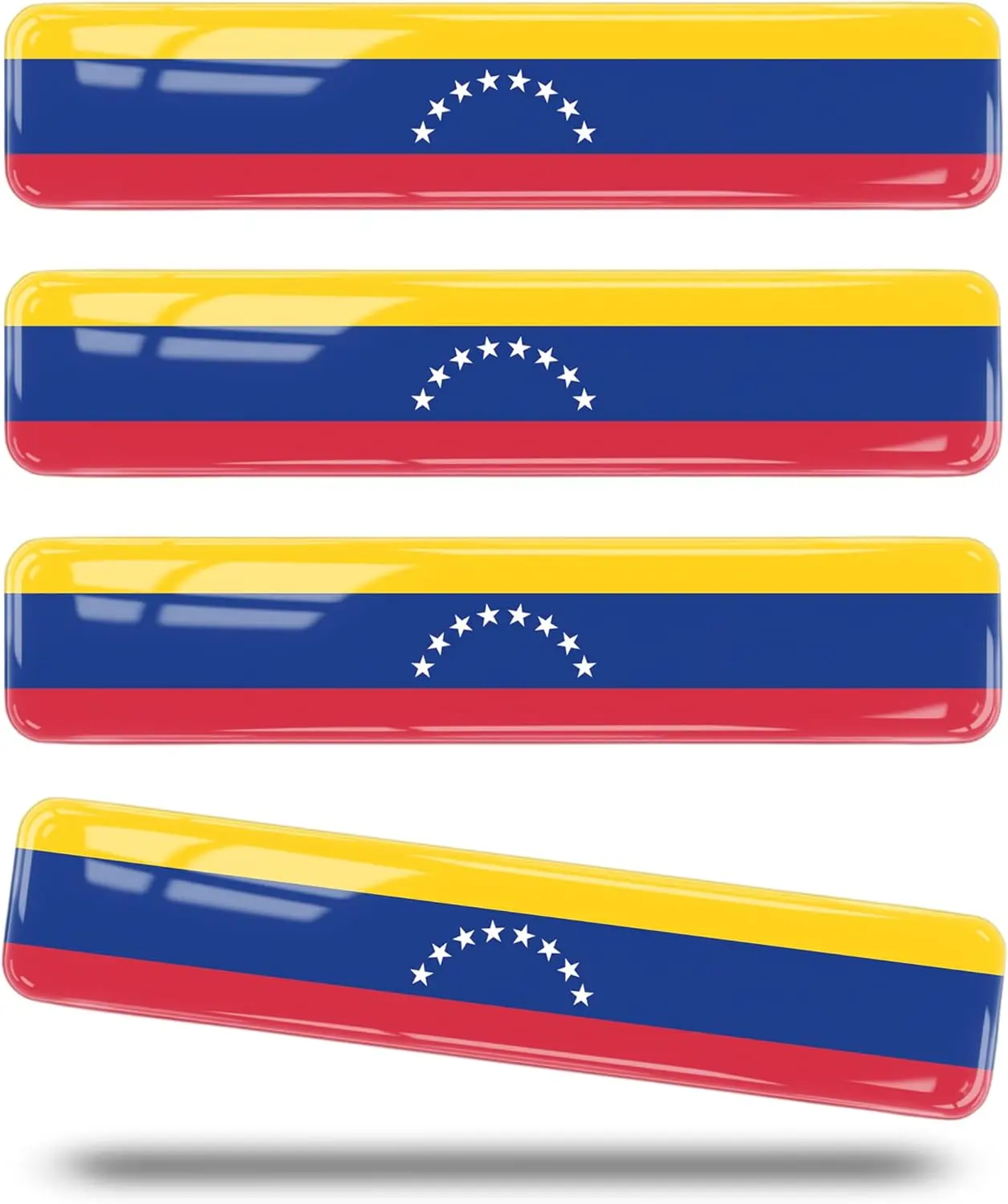 4-Pack Venezuela Flag 3D Epoxy Car Decals, Glossy Venezuelan Flag Stickers with Adhesive Backing, Auto Exterior Accessories for Cars Trucks SUVs Motorcycles