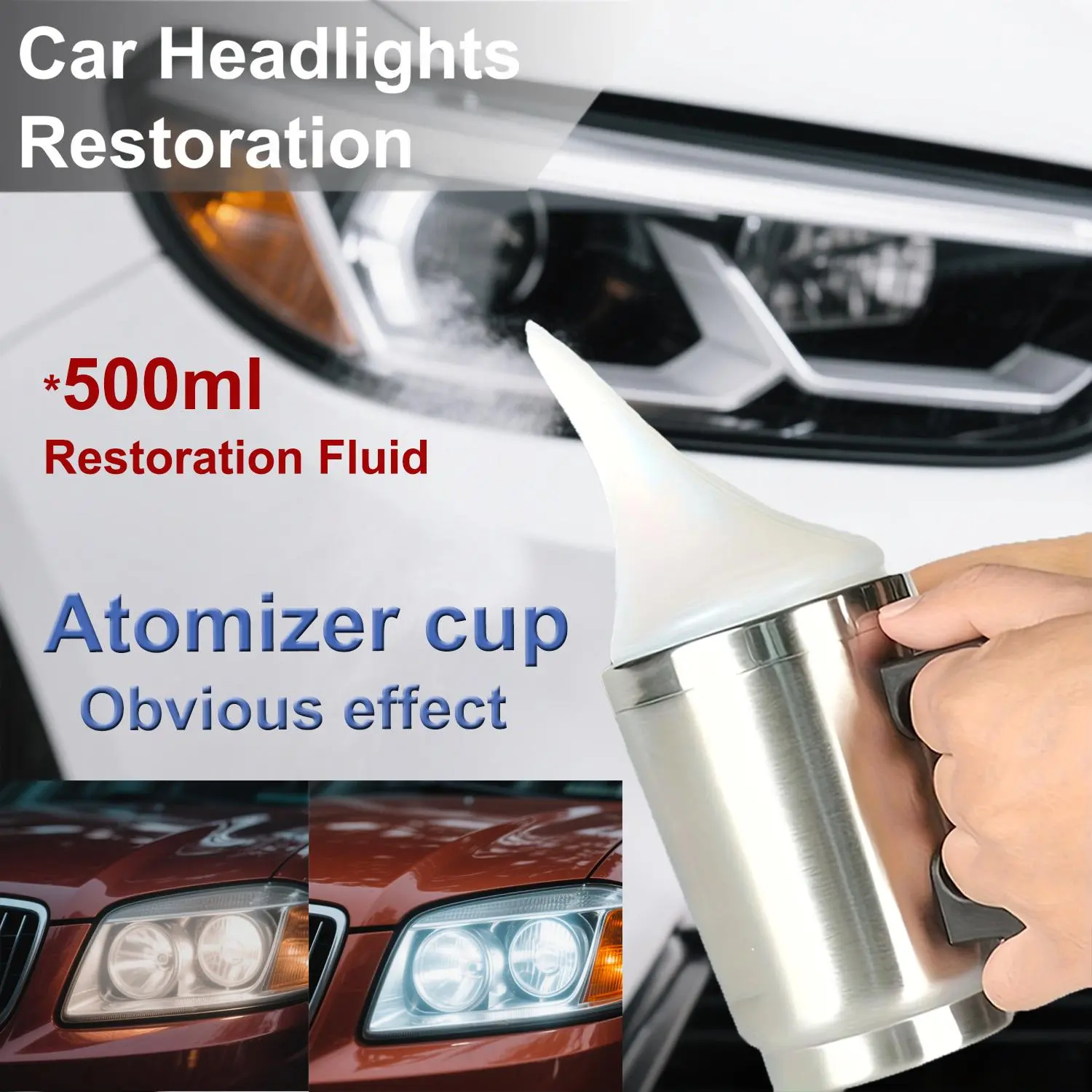 Car Headlight Restoration Coating Tool Set with Automotive 500ML Repair Liquid, Headlight Polishing Agent, Car Scratch Remover, Scratch Oxidation Remover, Clean Oxidized Yellowed Headlights, Scratches and, Essential Foggy Headlight Repair Kit
