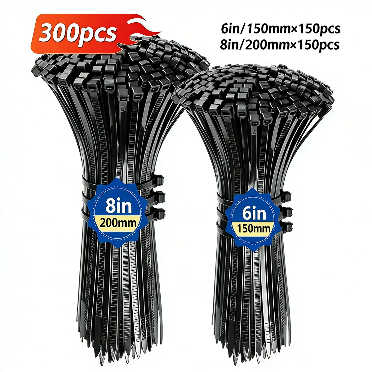 300pcs（6inch/8inch）Heavy Duty Nylon Zip Ties  – Industrial Strength Self-Locking Cable Ties for Wire Management, Garage Organization, Electrical & Outdoor Use (UV Resistant, Multi-Purpose)，tools，tools and gadgets for him