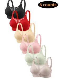 Pack of 6 Comfortable Breathable Lace Bralette Bra for Women, Fit, Large Size Fixed Cup Wireless Underwear, Non-Magnetic No Steel Ring