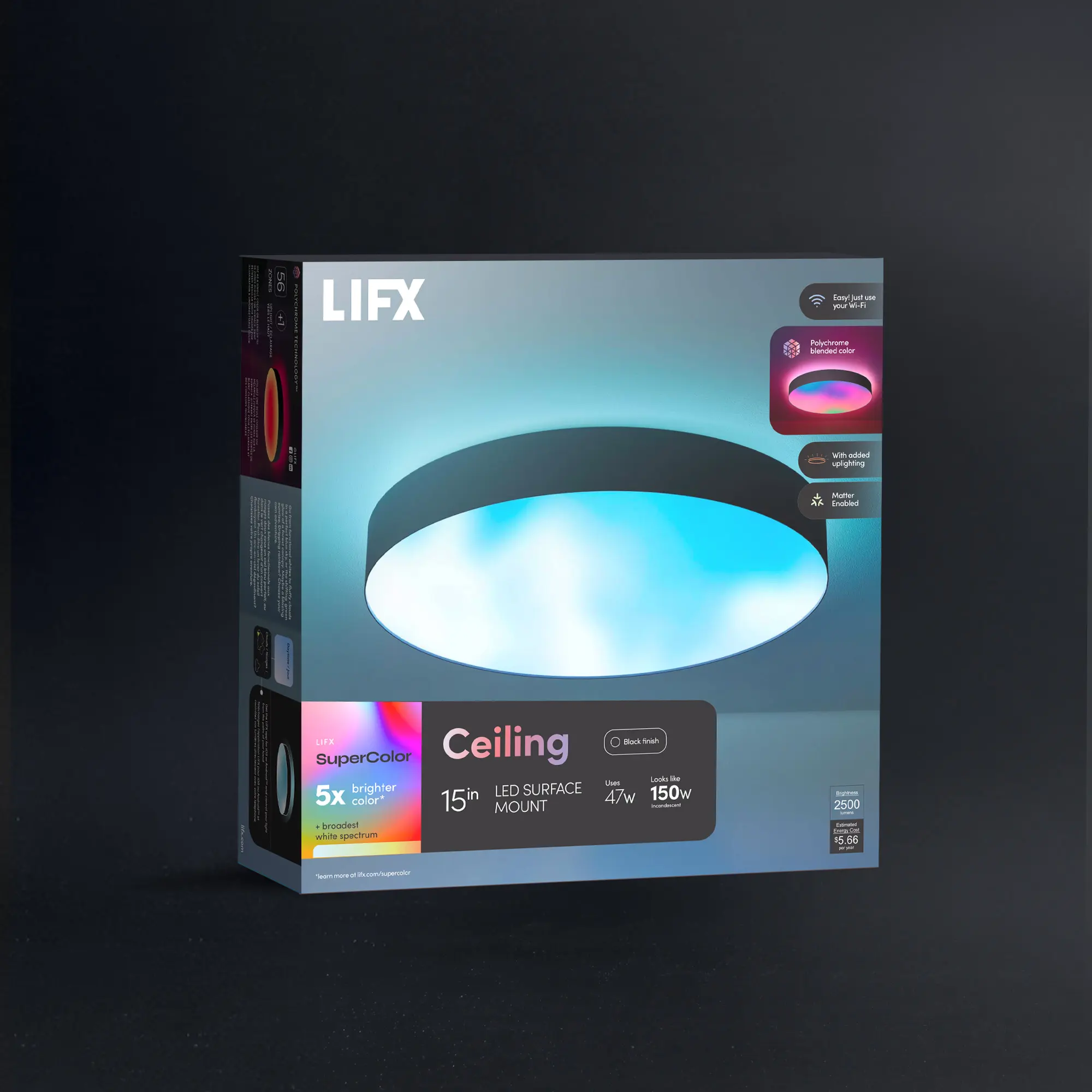 LIFX SuperColor 15" Ceiling Light Black Trim - 2500 Lumens