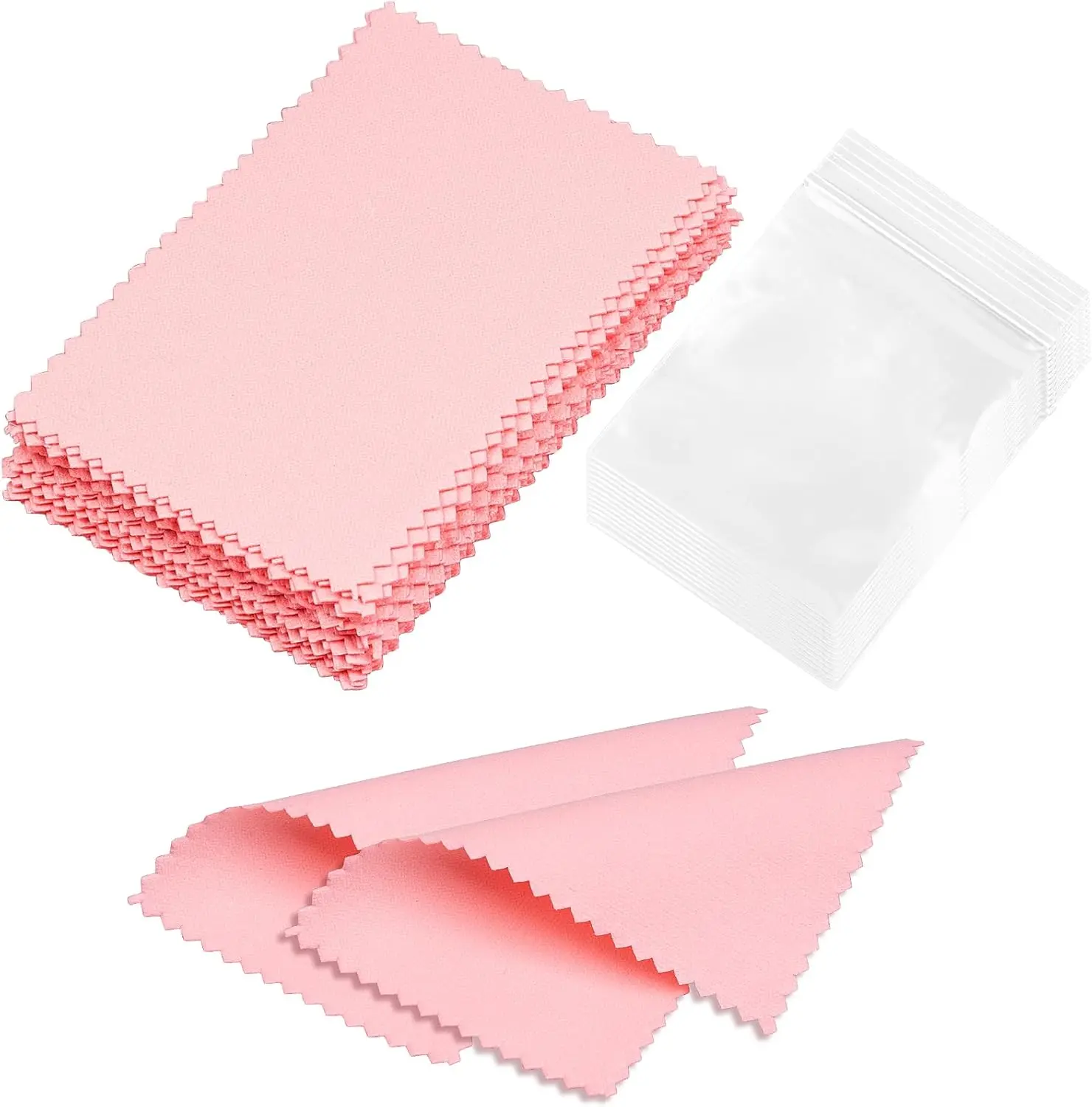 [New Deal] Silver Polishing Cloth 28 Pcs for Sterling Silver Jewelry, Pink Cleaner Cloth for Rings, Includes 40 Pcs Small Jewelry Bags, Cleaning Soft Dry Wipe Microfiber Super Absorbent, Durable Cleaning Supplies, Set