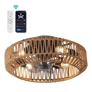 Rowan 19.5" 4-Light Modern Bohemian 6-Speed Metal/Rattan Mobile-App/Remote-Controlled Lantern LED Ceiling Fan