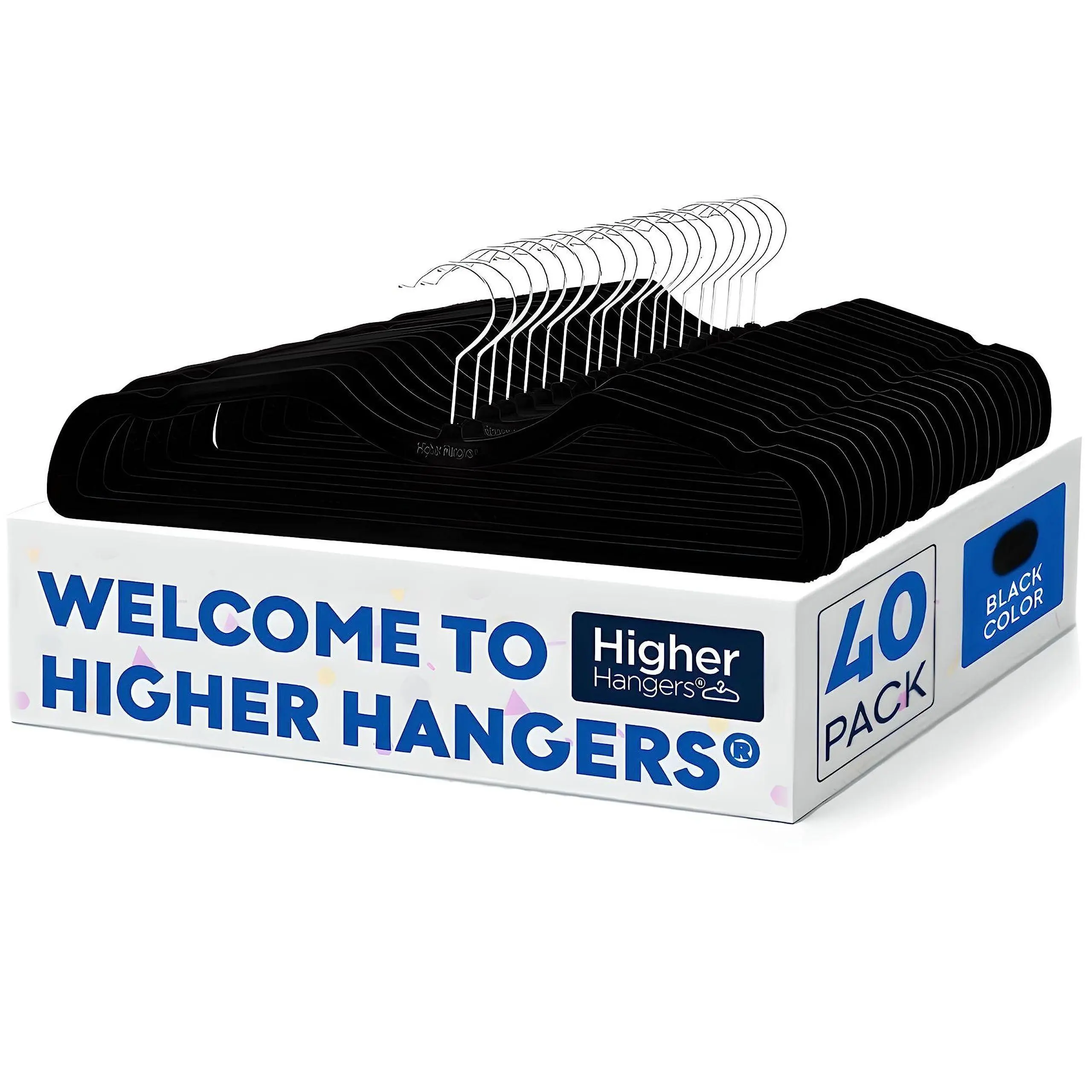 Black Velvet Slim Non-Slip Short Neck Vertical-Space-Saving Clothes Hangers by Higher Hangers Max Closet Space in Apartment, Dorm, Home, RV, Yacht