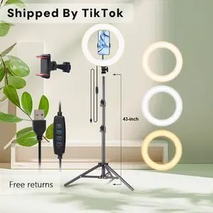 Adjustable 43" Tripod - 10" video lighting, Full Coverage - Suitable For Photography, Makeup, Group Selfies, Meetings, Live Streaming LED Light, With Flexible Phone Holder And Expandable Phone Stand, Suitable For Selfies And Video Recording#springbreak