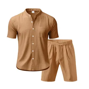 New summer solid-color minimalist men’s two-piece set: loose short-sleeve shirt and shorts—perfect for beach vacations. #SummerVibes #Father’sDayGift