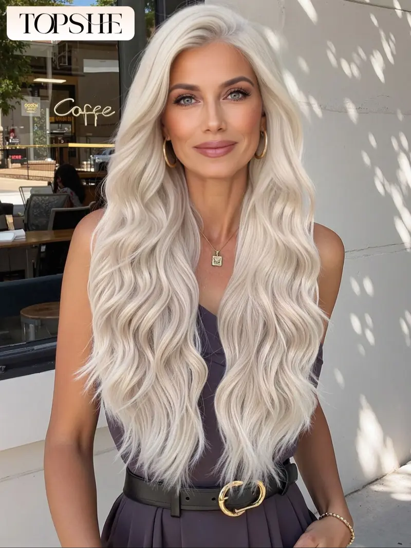 NEW ! Women 30 Inch Long Curvy Wavy Light Blonde Ombre Light Blonde Synthetic Lace Front Wig,13×6 Curly  main image 4