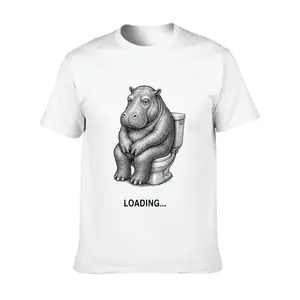 Casual Style Men's T-Shirt Hippo On Toilet Loading Text Graphic Summer Wear Gift For Him