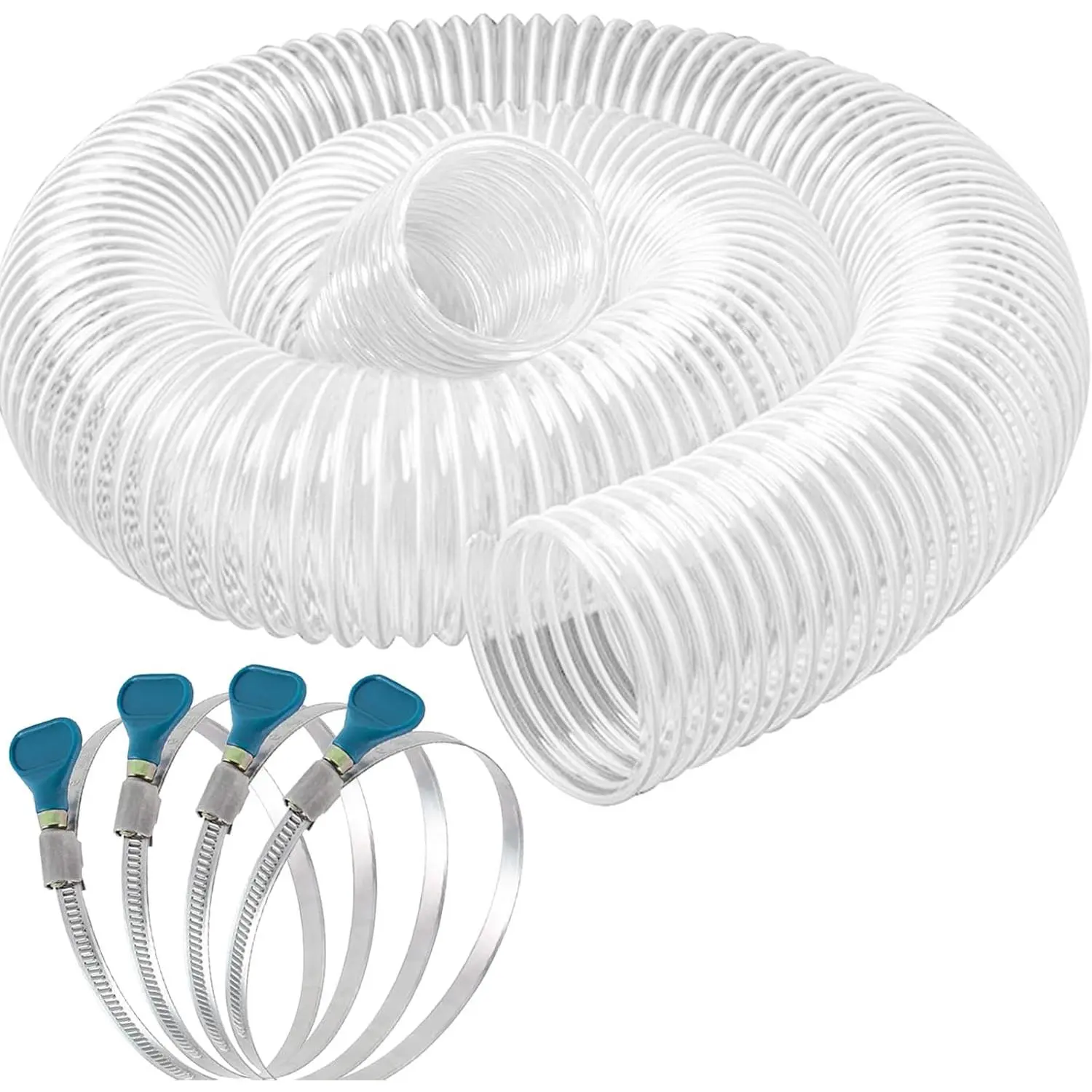 PVC Dust Collection Hose 4" x 10', Puncture-Resistant, Flexible Clear PVC Fume Hose with Carbon Steel Wire Coil for Dust Collection Systems