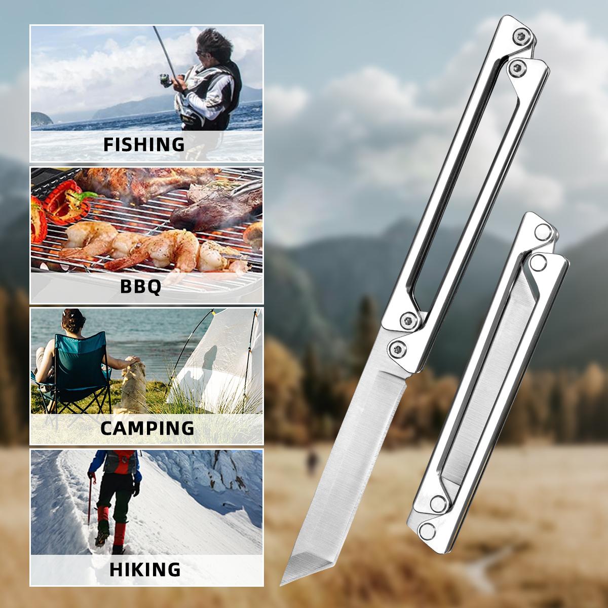 Portable Folding Utility Knife with Leather Sheath, EDC Outdoor Cutting Tool for Camping