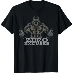 Fitness Weightlifting Gorilla No Excuses T-Shirt Made In USA graphic tee