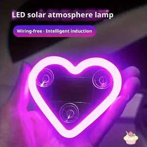 Pink Car Wireless LED Light, Solar Triangle Window Heart-shaped Ambience Lamp, Portable USB Rechargeable Car LED Night Light for Car Decoration - Christmas Gift - Women's Car Accessories