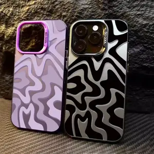For iPhone 17 Pro 16 15 14 11 13 12 Pro Max 16E Black Water Ripple Personalized Phone Case 17 Air Silver IMD Plating Cover beautiful