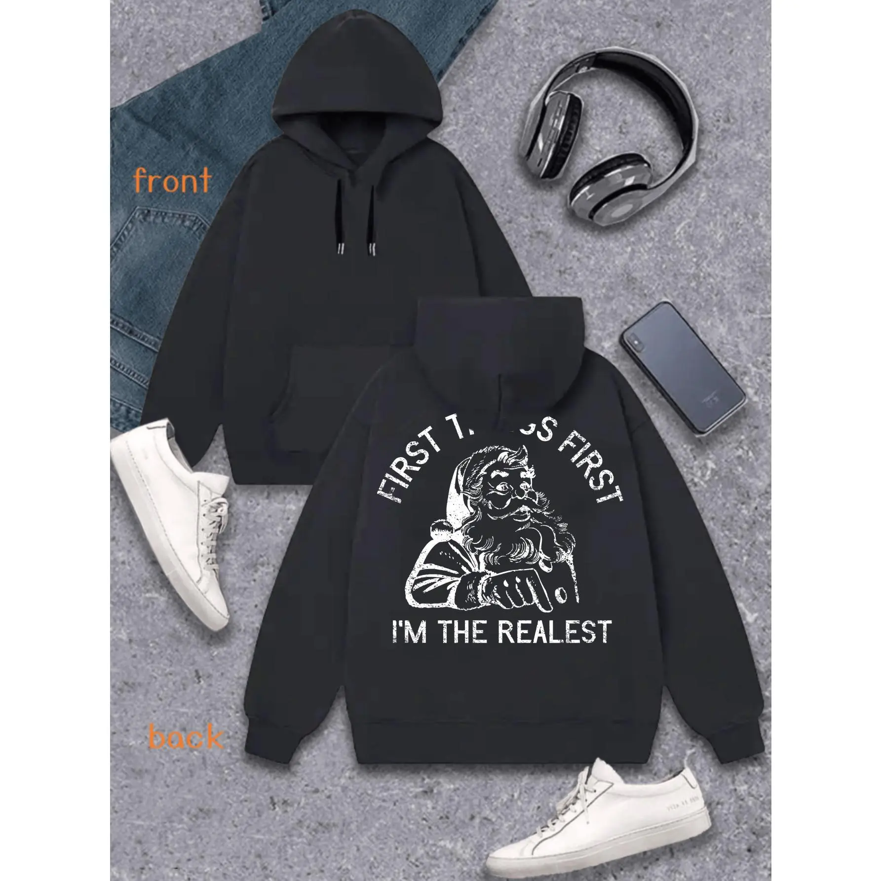 Hoodies Y2k - with Christmas Theme Prints - Drawstring Hood Design, Retro Street Style, Comfortable Baggy Sweats - Cheap Clothes - Men's Christmas Event Gifts