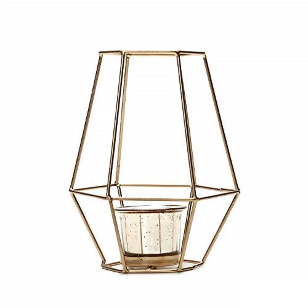 7-Inch Metallic Gold Glass Tea Light Lantern – Available as Single or Set of 2