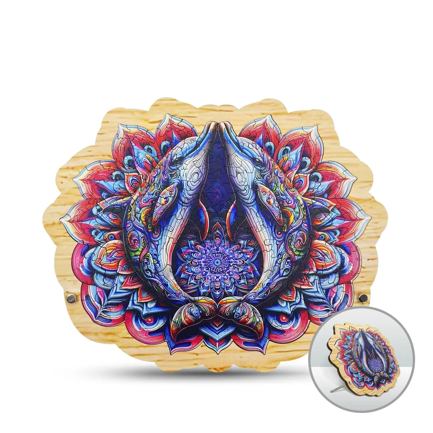Dolphin Lotus Flower Wooden Puzzles, Jigsaw Puzzle 171 Pieces with Wooden Frame, Unique Shaped Wooden Puzzle for Adults, Creative Puzzle, Art Puzzles, Ghristmas Gift Family Game Home Decor