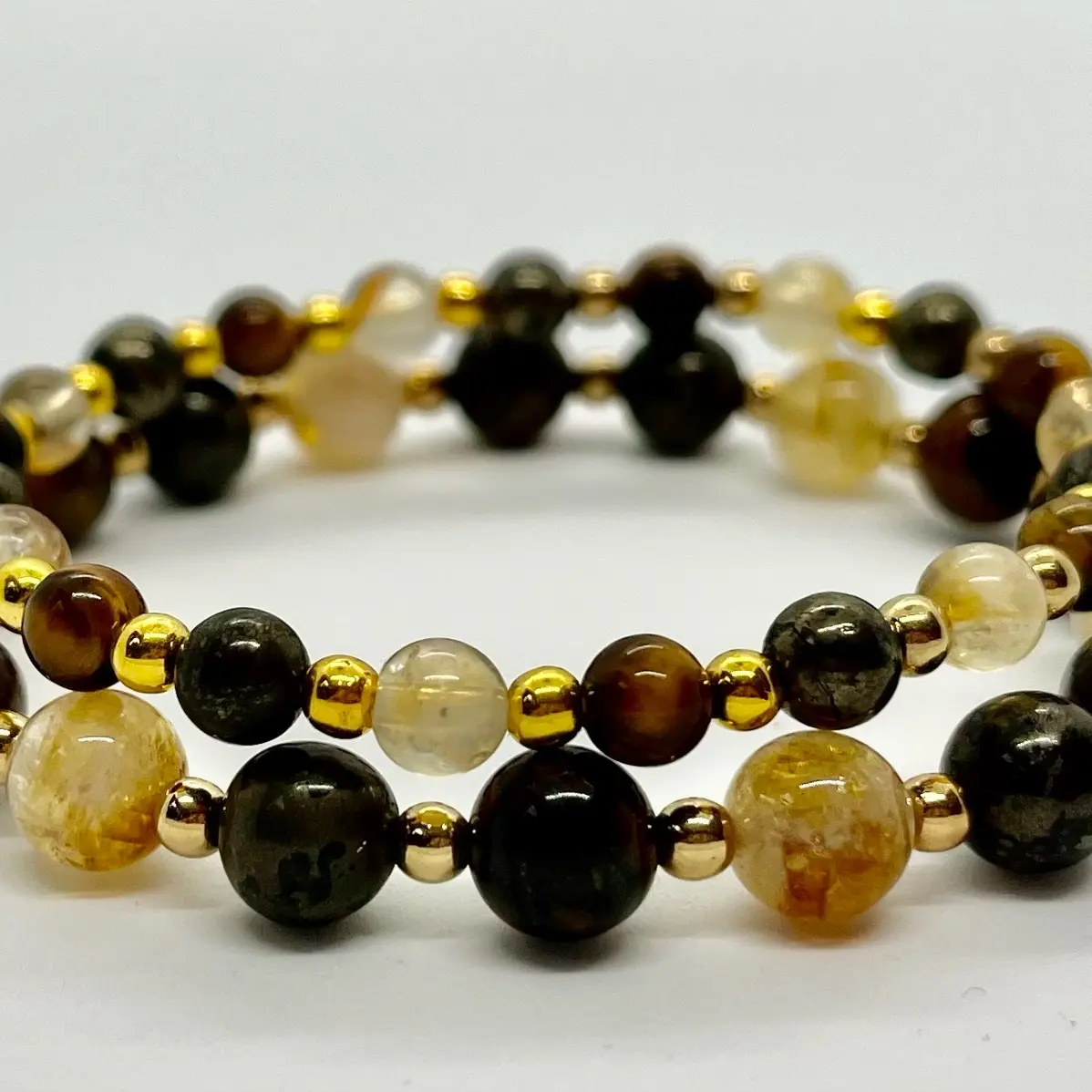 Empowerment Crystal beaded bracelet: Pyrite, Citrine, Tigers Eye