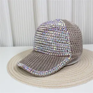 Sparkly Rhinestone Baseball Cap Breathable Mesh Sun Hat for Women Men Bling Crystal Summer Festival Fashion Hat