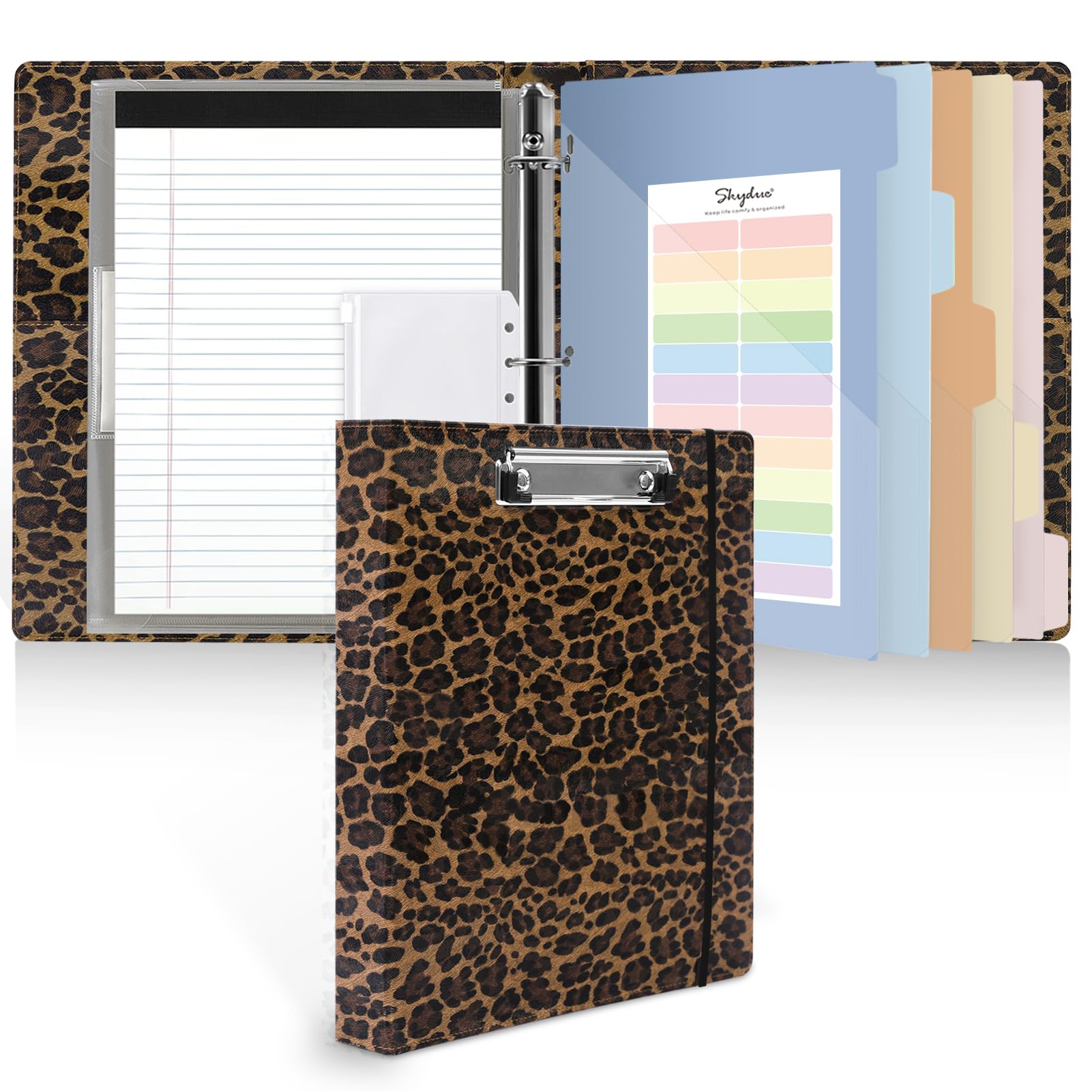 SKYDUE 1 Inch PU Clipboard Binder with Refillable Notepad, 5 Dividers, 10 Pockets & Labels, Letter Size,back to school,back to school shopping