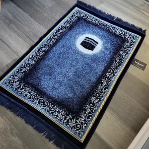 Kaaba Turkish DAILY Plush Prayer Rug BLUE