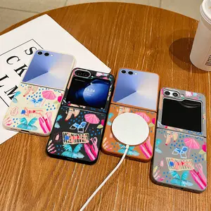 Cross-border application Samsung Zflip7 beach vacation stick figure zflip6 personalized graffiti magnetic folding phone case