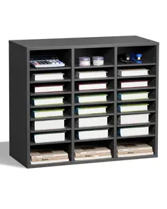 Literature Organizer with 24 Compartments, Office Mailbox and Adjustable Shelves, Wooden Mailbox Sorter, Made from MDF, Grey Finish, Ideal for Office, Home, or Classroom Storage for Files, Documents, Papers