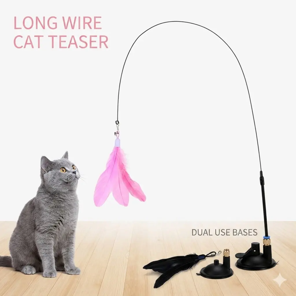 Cat Feather Toys Interactive Cats, Suction Cup Design for Indoor Cat Daily Exercise