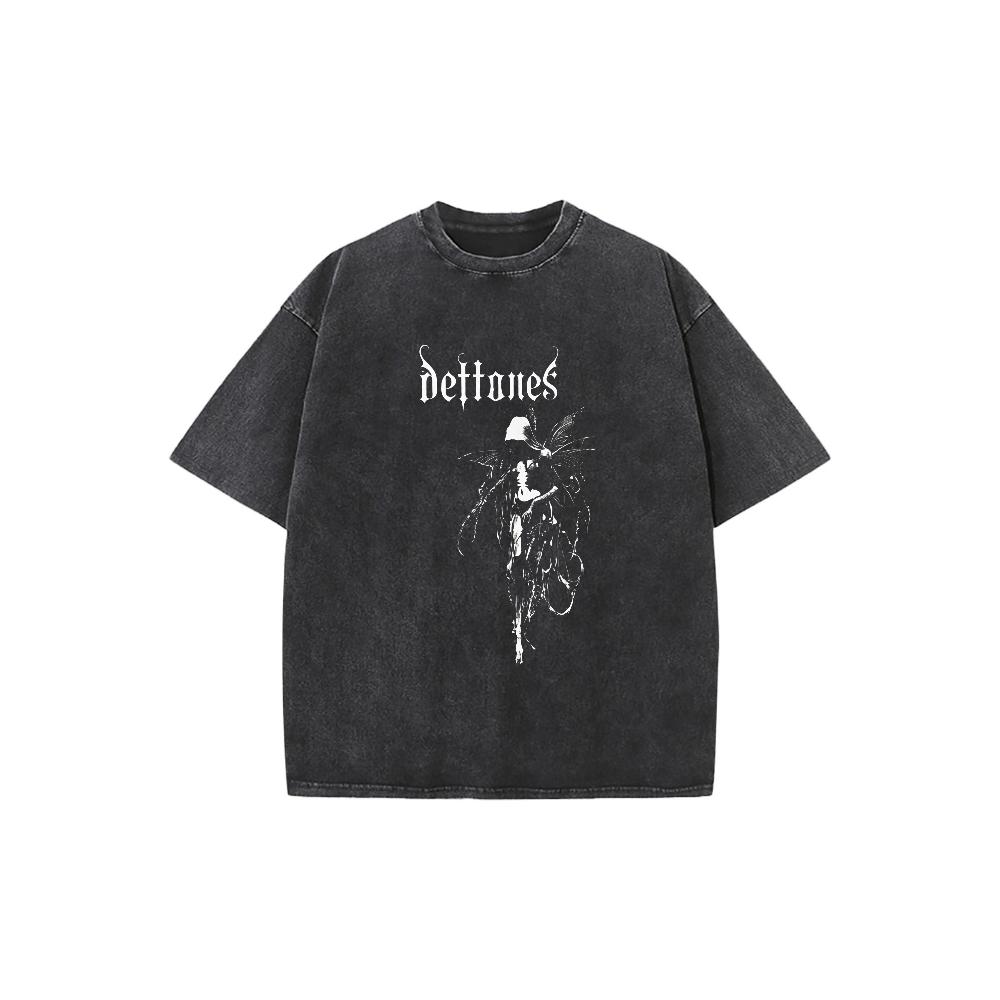 Unisex Deftones Retro Heavy Metal Graphic Vintage Washed T Shirt Rock Band Style Short Sleeve Tee