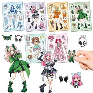Anime Girl Dress-Up Stickers Pack of 6, Multi-Character DIY Sweet Cool Cartoon Characters, Puzzle Reward Stickers