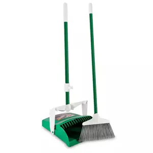 Broom & Dustpan Set 12 in Lobby Green & White Upright Style For Quick Clean-Ups Household Use