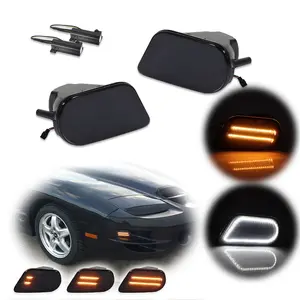 2pcs Sequential Switchback LED Smoke Front Corner DRL Signal Light For 1998 1999 2000 2001 2002 Trans Am,Replace OEM 10301404 10301405, GM2520177 GM2521177