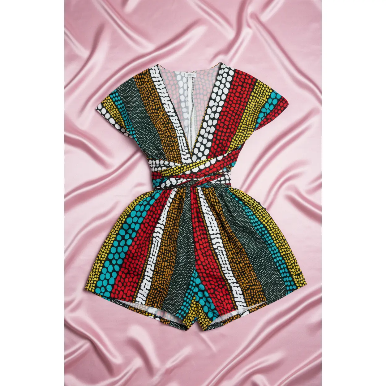 Makayla Adorable Romper Multi - Backless, Elastic Waist Tie Detail, Multi Color Pattern, Ideal for Ethnic Wear