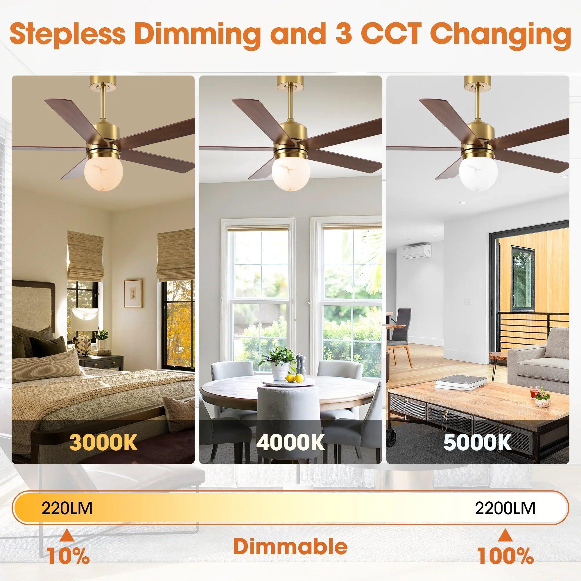 Alva 52 Inch LED Ceiling Fan with Double-Sided Blades, Downrod Mount, Reversible Quiet Motor & Remote Control