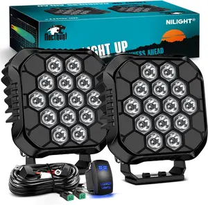 Nilight LED Pod Light 2PCS 4.4 Inch 70 W Square Driving Lights 14 LED Hyper Spot Beam Offroad Light Work Light w/14 AWG Rocker Switch Wiring Harness Kit for Truck Motorbike Boat ATV UTV  dealsforyoudays