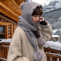 Three Ball Scarf Hat - Grey