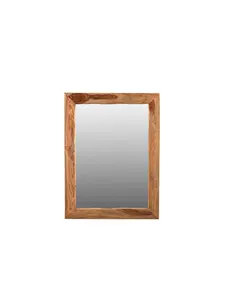 212 MAIN Retro Mid-Century 44x33 in Rectangle Wall Mounted Mirror - Brown Solid Wood Framed Glass Accent Mirror for Home Room Decor, Room Accessories