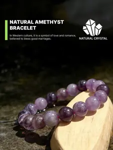 Natural light purple amethyst bracelet with translucent beads appearing almost starry. Its gentle purple energy can help dispel negative emotions such as agitation, stress. Handcrafted with attention to detail, it can be worn stacke, Beaded bracelets