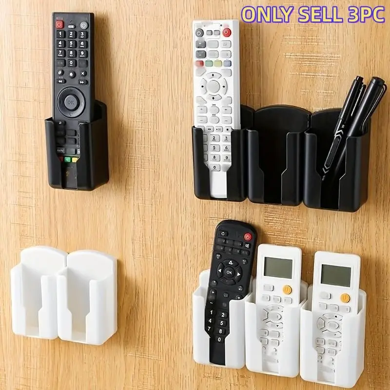 3-Pack Durable Sturdy Plastic Accessible Wall-Mounted Remote Control Holder, Space-Saving Multifunctional Organizer for TV & Air Conditioner Remotes, Adhesive Storage Solution Boxes Organizing Box No Drilling Needed for a Neat Home