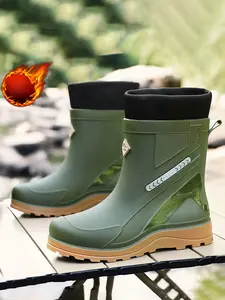 Men's Winter Mid-Calf Fleece Rain Boots, Anti-Slip Design, Slip Resistant Boots, Durable Comfortable Walking Shoes, Outdoor Camping Fishing Gardening