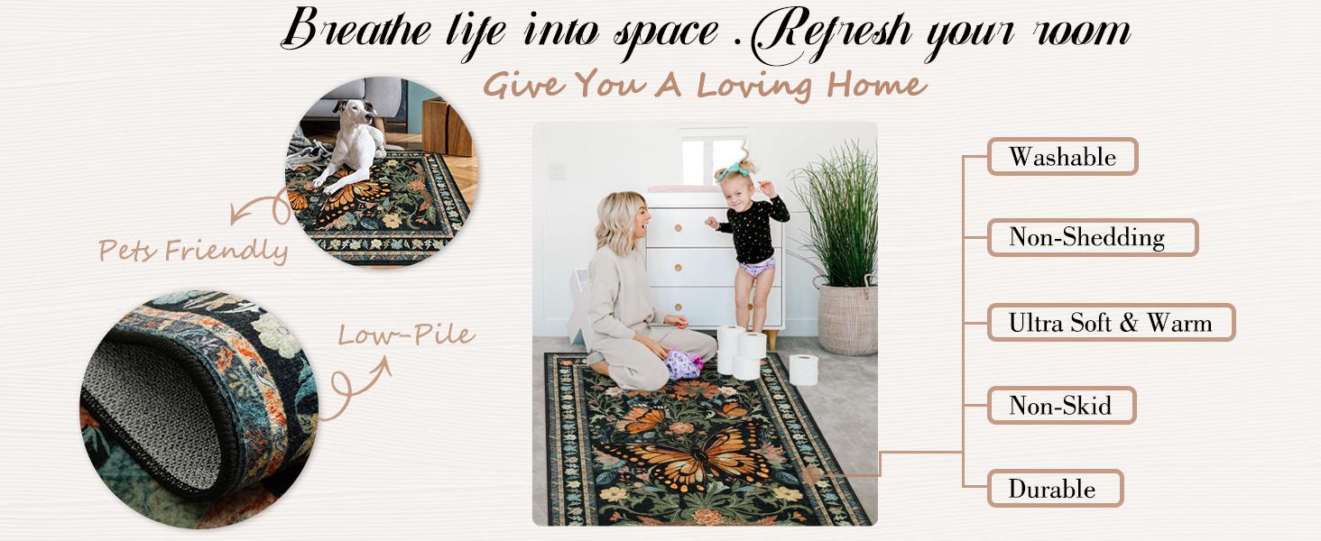 Lahome Washable Area Rugs for Living Room Bedroom, Ultra-Thin Oriental Non-Slip Foldable Non Shedding Accent Large Carpet for Office Dining Room