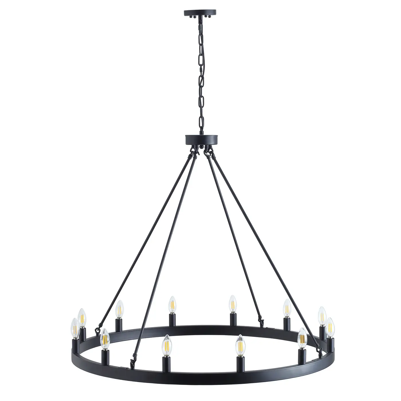 12-Lights Black Vintage Wagon Wheel Chandelier