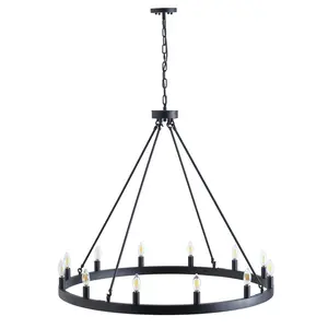 12-Lights Black Vintage Wagon Wheel Chandelier